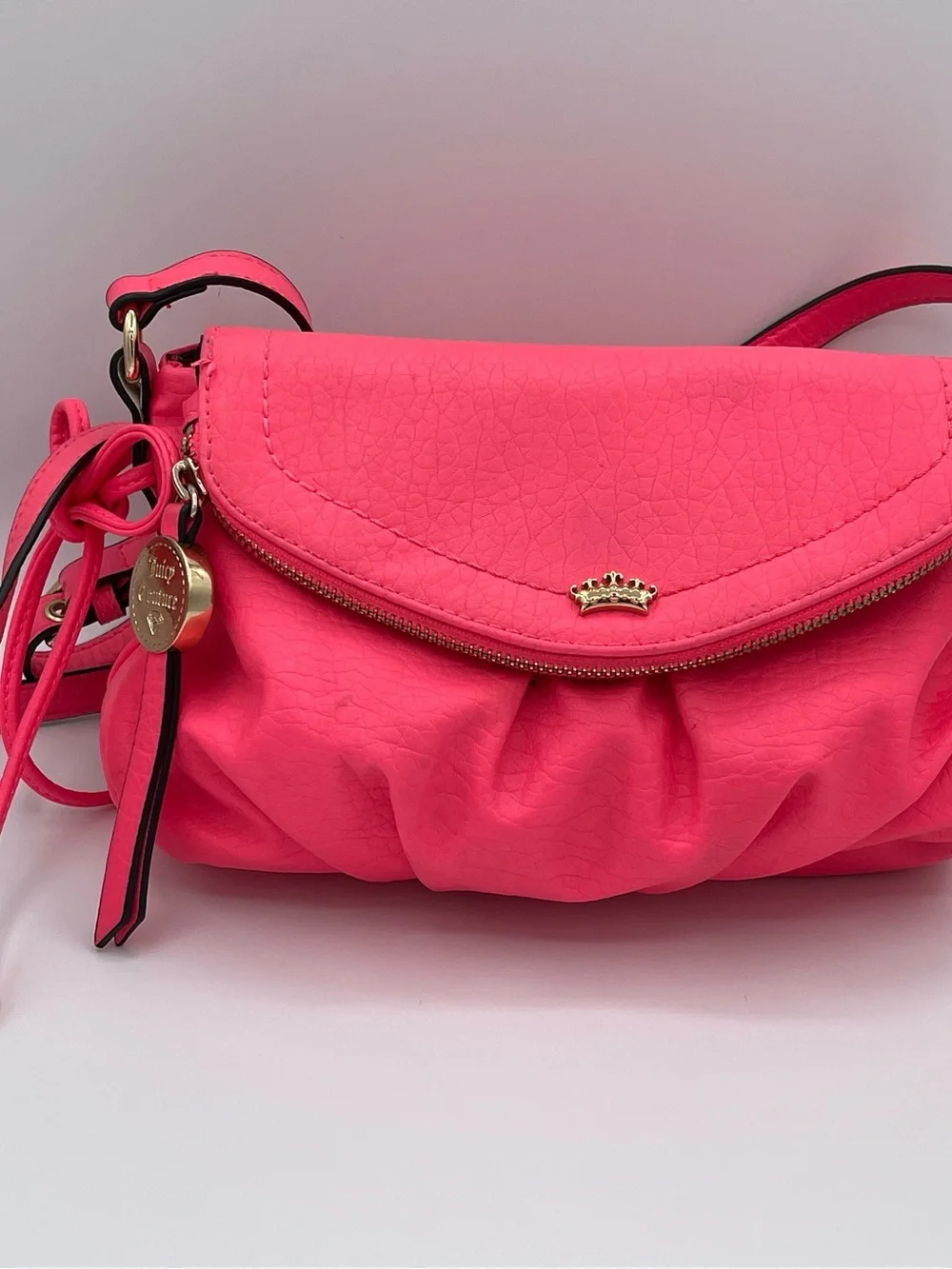 Juicy Couture Hot Pink Crown Charm Crossbody Bag